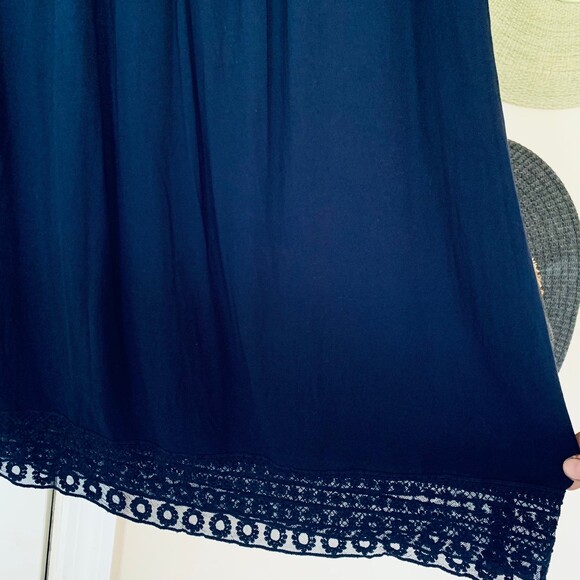 Forever 21 Navy Embroidered Lace Flowy Babydoll A-Line Dress | Size: L - Picture 6 of 7